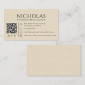 Moderner Faux-Linen-Hochzeitsfotograf QR-Code Visitenkarte (Vorne/Hinten)