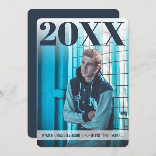 Moderner, feiner Abschluss | Navy Blue | 2 FOTO Einladung (Vorne/Hinten)