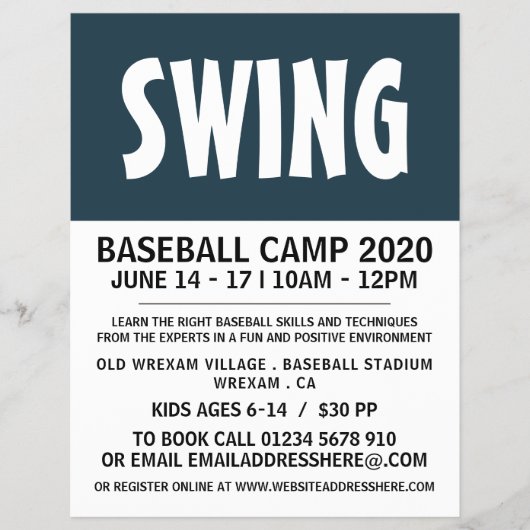 Moderner, feiner Baseball Camp Advert Flyer (Vorne)