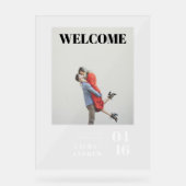 Moderner, feiner Foto-Script-Begrüßung Acrylschild (Vorderseite)