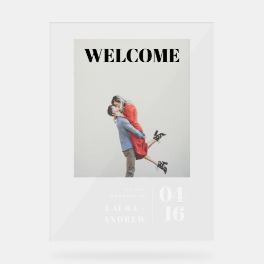 Moderner, feiner Foto-Script-Begrüßung Acrylschild (Vorderseite)