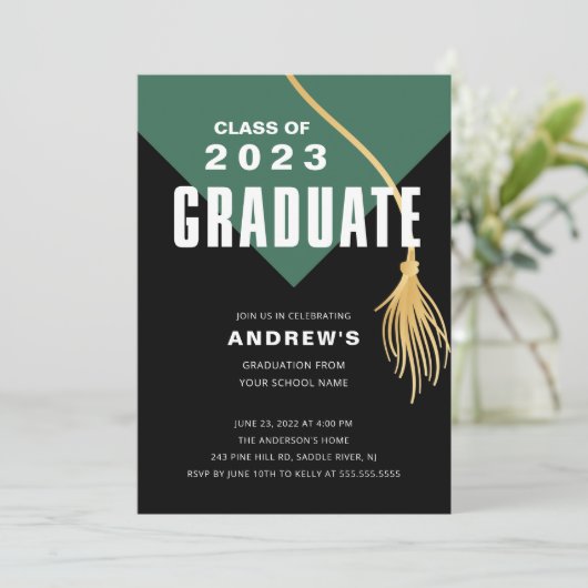 Moderner, feiner grüner Abschluss Einladung (Stehend Vorderseite)