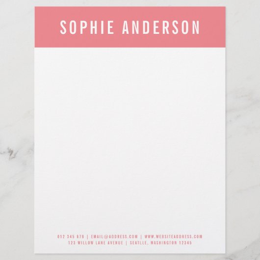 Moderner, feiner Name mit bearbeitbarer Headerfarb Briefbogen (Vorderseite)