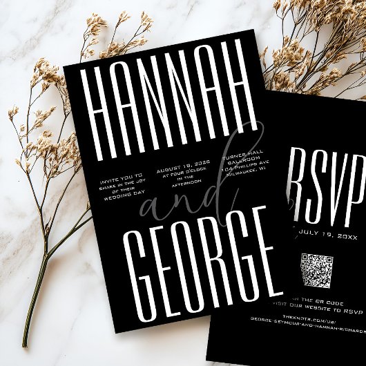 Moderner, feiner schwarz-weißer QR-Code Einzigarti Einladung