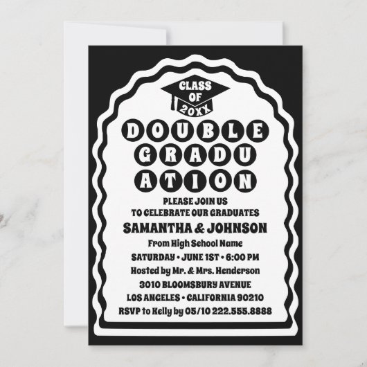 Moderner, feiner schwarzer Wavy Arch Double Abschl Einladung (Vorderseite)