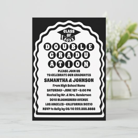 Moderner, feiner schwarzer Wavy Arch Double Abschl Einladung (Stehend Vorderseite)