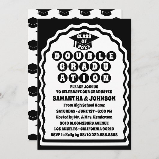 Moderner, feiner schwarzer Wavy Arch Double Abschl Einladung (Vorne/Hinten)