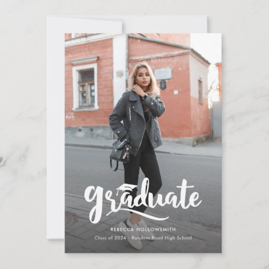 Moderner, feiner Script Graduate Foto Abschluss Ankündigung (Vorderseite)