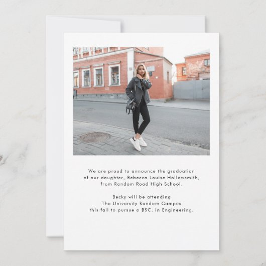 Moderner, feiner Script Graduate Foto Abschluss Ankündigung (Rückseite)