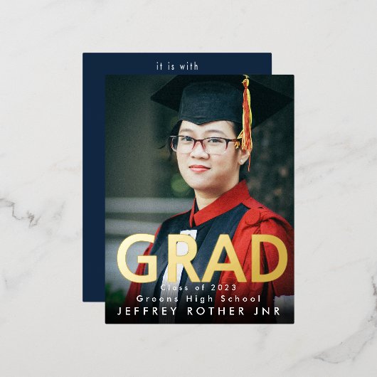 Moderner, feiner Typ-1-Foto-Abschluss Folie Einladungspostkarte (Vorderseite/Rückseite)