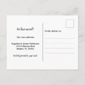 Moderner, feiner weißer Schriftart, den wir entwic Ankündigungspostkarte (Rückseite)