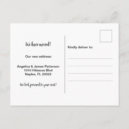 Moderner, feiner weißer Schriftart, den wir entwic Ankündigungspostkarte (Rückseite)