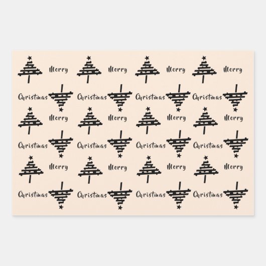 Moderner festlicher Schwarz-Beige Weihnachtsbaum U Geschenkpapier Set (Vorderseite 3)