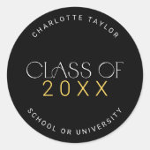 Moderner Fete Black Class Abschluss Runder Aufkleber (Vorderseite)