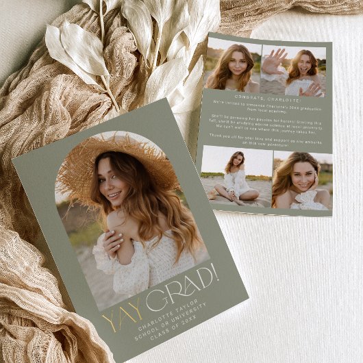 Moderner Fete Foil | Green Yay Grad Foto Abschluss Folieneinladung