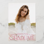 Moderner Fete Foil | Pink Yay Grad Foto Abschluss Folieneinladung (Rückseite)