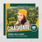 Moderner, fett-grüngelbes Foto Graduate Abschluss Einladung (Vorne/Hinten)