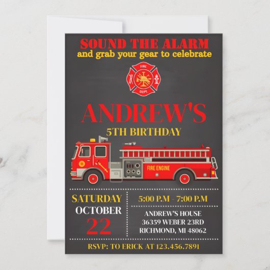 Moderner Feuerwehrmann zum Geburtstag Einladung (Vorderseite)