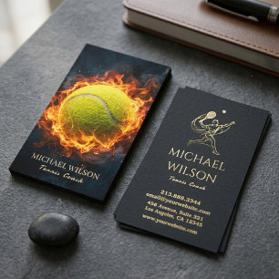 Moderner feuriger Tennisball Schwarz Gold Trainer  Visitenkarte