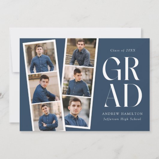 Moderner Filmstrip Navy 6 Foto Collage Abschluss Ankündigung (Vorderseite)