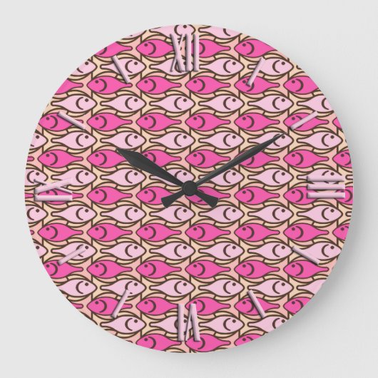 Moderner Fisch aus dem Mittelalter, Rosa der Koral Große Wanduhr (Vorderseite)