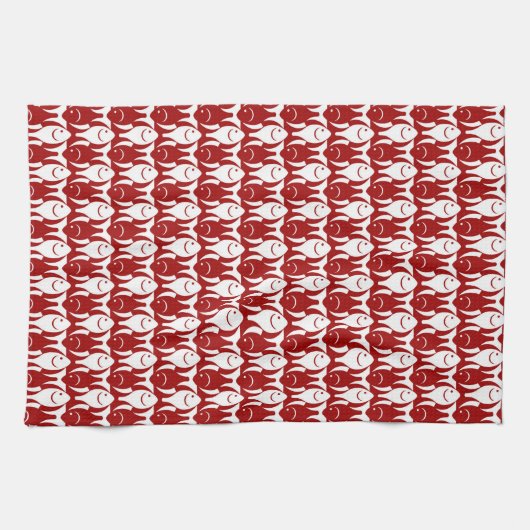 Moderner Fisch, dunkelrot und weiß Geschirrtuch (Horizontal)