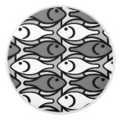 Moderner Fisch, grau, weiß und schwarz Keramikknauf (Vorderseite)