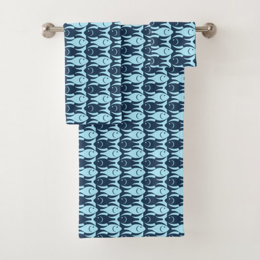 Moderner Fisch, Marine und hellblau Badhandtuch Set (Insitu)