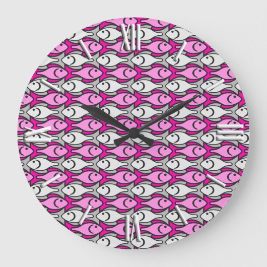 Moderner Fisch, rosa und grau aus dem Mittelalter Große Wanduhr (Vorderseite)
