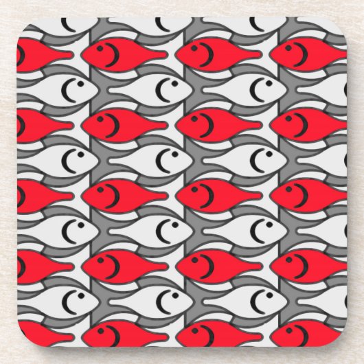 Moderner Fisch, rot und grau / grau Getränkeuntersetzer (Vorderseite)