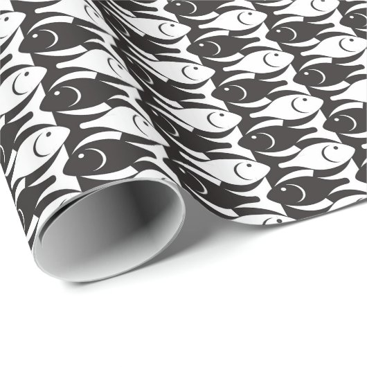 Moderner Fisch, schwarz-weiß Geschenkpapier (Rolleneckpunkt)