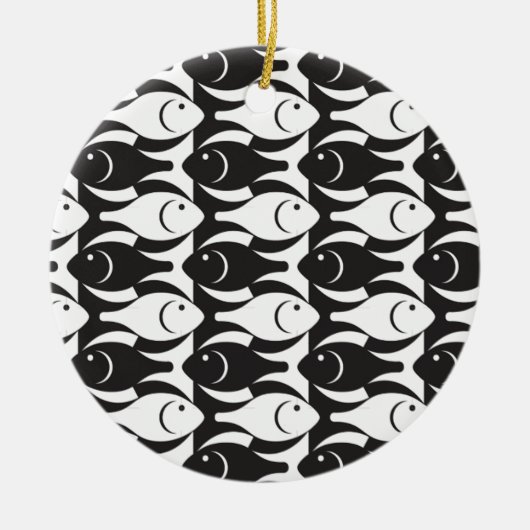Moderner Fisch, schwarz-weiß Keramikornament (Vorne)
