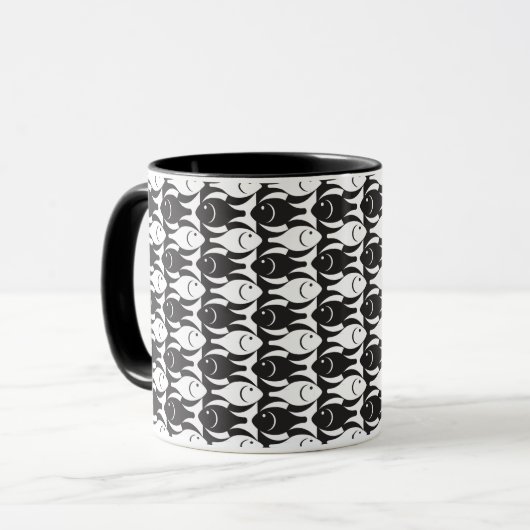 Moderner Fisch, schwarz-weiß Tasse (Vorderseite Links)