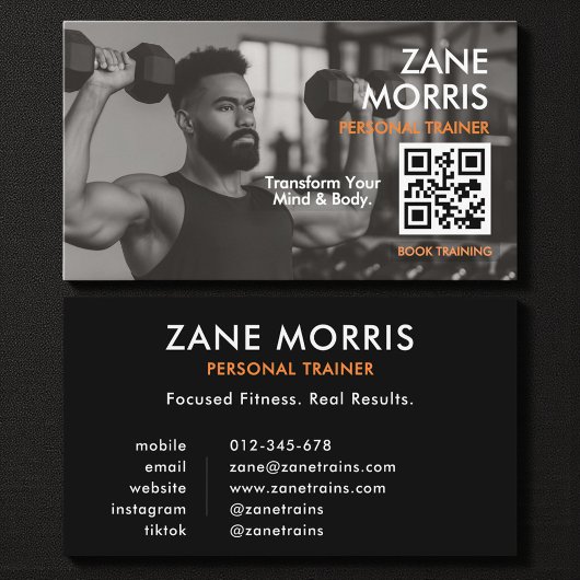 Moderner Fitness-Coach-Foto-QR-Code Visitenkarte