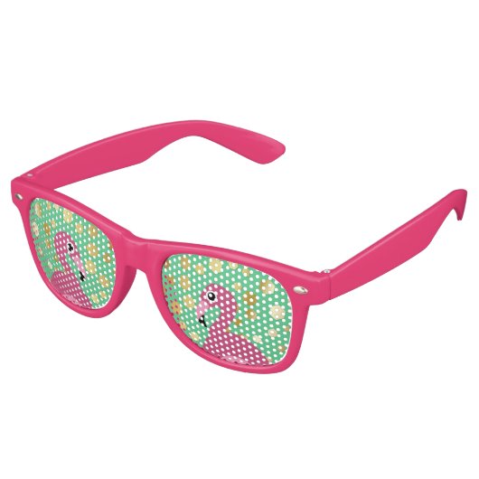 Moderner Flamingo Gold Glitzer auf Green Partybrille (Schrägansicht)