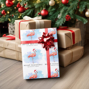 Moderner Flamingo-Weihnachtshut Aquarell Geschenkpapier