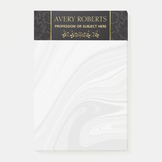 Moderner Floral Luxus schwarzer Golddampfer Klasse Post-it Klebezettel (Vorderseite)