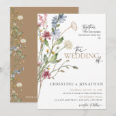 Moderner floraler Boho | Hochzeit von Wildblumen Einladung (Vorne/Hinten)