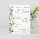 Moderner floraler Boho | Hochzeit von Wildblumen Einladung (Stehend Vorderseite)
