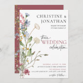 Moderner floraler Boho | Hochzeit von Wildblumen Einladung (Vorne/Hinten)