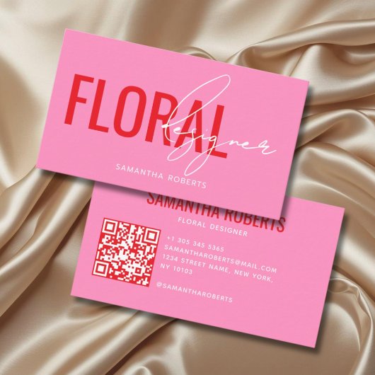 Moderner floraler Designer QR-Code pink Visitenkarte