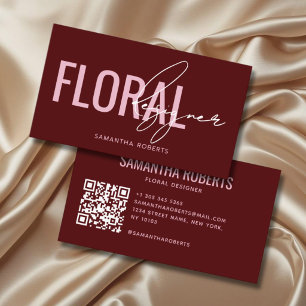 Moderner floraler Designer QR-Code rot Visitenkarte