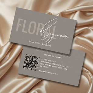 Moderner floraler Designer QR-Code taupe Visitenkarte