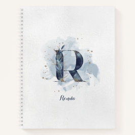 Moderner floraler Monogram Letter R Blue Gold Notizblock