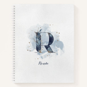 Moderner floraler Monogram Letter R Blue Gold Notizblock