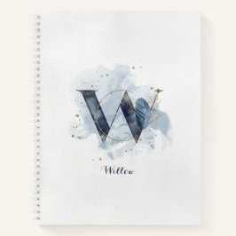 Moderner floraler Monogram Letter W Blue Gold Notizblock