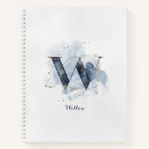 Moderner floraler Monogram Letter W Blue Gold Notizblock