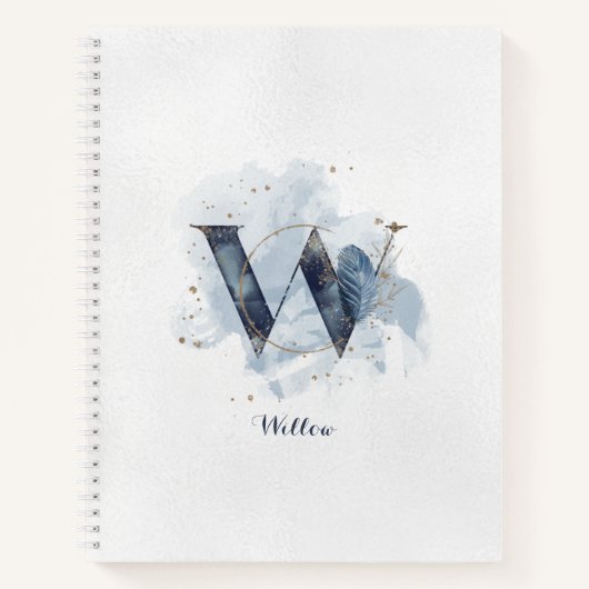Moderner floraler Monogram Letter W Blue Gold Notizblock (Vorderseite)