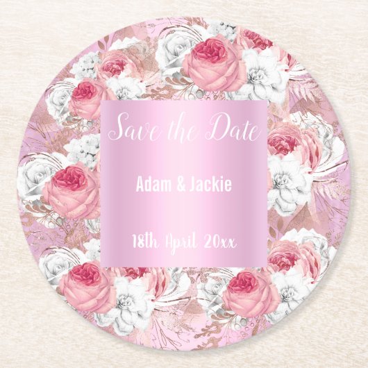 MODERNER FLORALPINK SAVE THE DATE UNTERSETZER (Vorderseite)