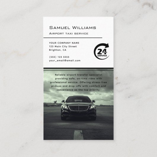Moderner Flughafentaxi-Service beruflicher Fahrer Visitenkarte (Rückseite)